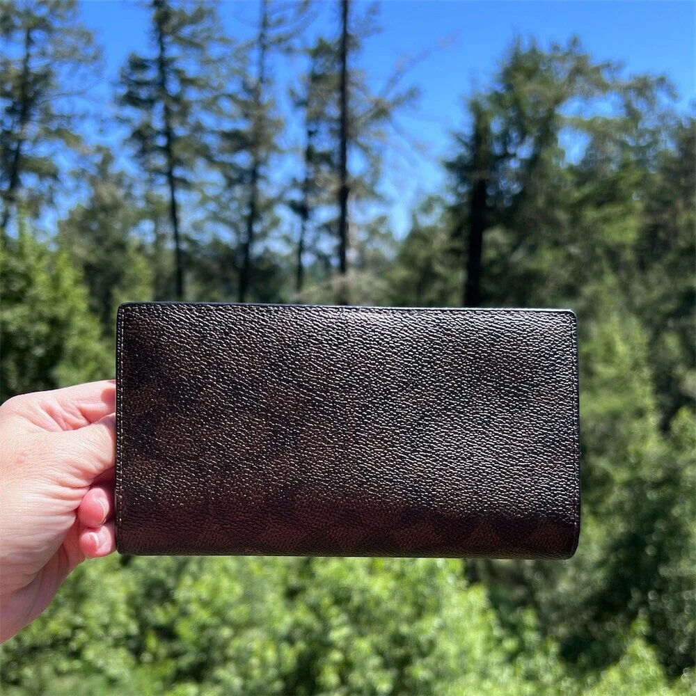 COACH BLACK/BROWN Signature Canvas Bifold Wallet with Gold Hardware AUTHENTIC - Picture 2 of 9